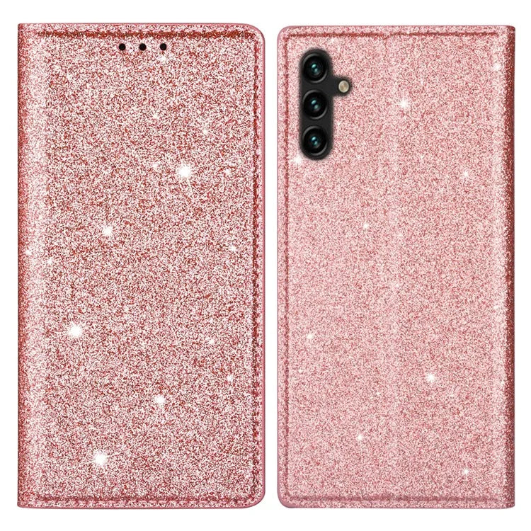 For Samsung Galaxy A35 5G Magnetic Phone Case Glittery PU Leather+TPU Card Holder Cover