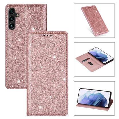 For Samsung Galaxy A35 5G Magnetic Phone Case Glittery PU Leather+TPU Card Holder Cover