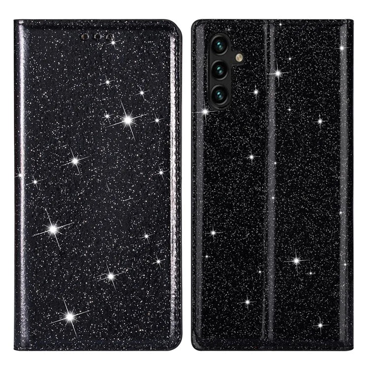 For Samsung Galaxy A35 5G Magnetic Phone Case Glittery PU Leather+TPU Card Holder Cover