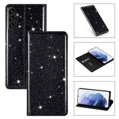 For Samsung Galaxy A35 5G Magnetic Phone Case Glittery PU Leather+TPU Card Holder Cover