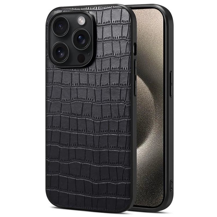 For iPhone 15 Pro Max Case Shockproof Crocodile Textured PU+PC+TPU Phone Cover