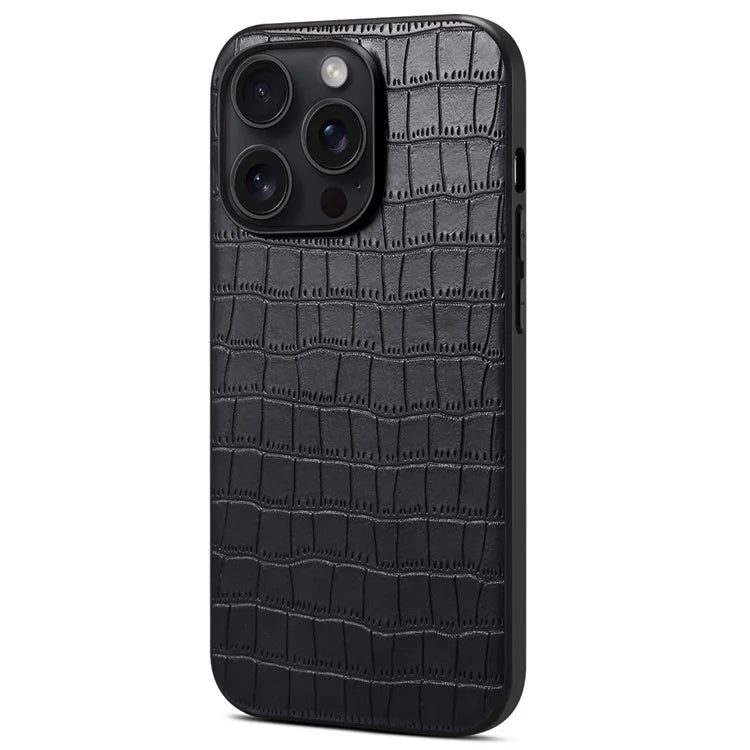 For iPhone 15 Pro Max Case Shockproof Crocodile Textured PU+PC+TPU Phone Cover