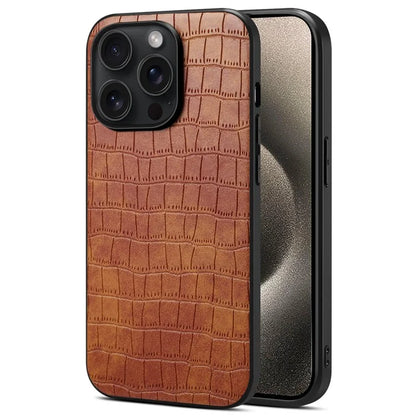 For iPhone 15 Pro Max Case Shockproof Crocodile Textured PU+PC+TPU Phone Cover