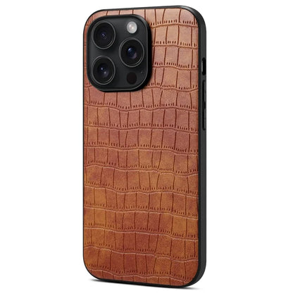 For iPhone 15 Pro Max Case Shockproof Crocodile Textured PU+PC+TPU Phone Cover