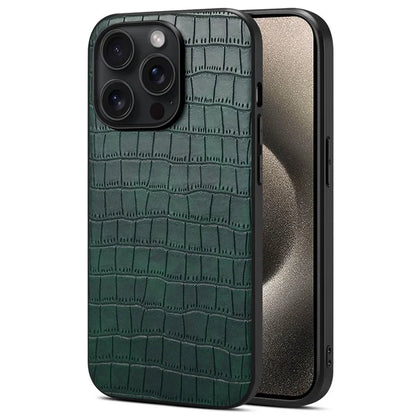 For iPhone 15 Pro Max Case Shockproof Crocodile Textured PU+PC+TPU Phone Cover