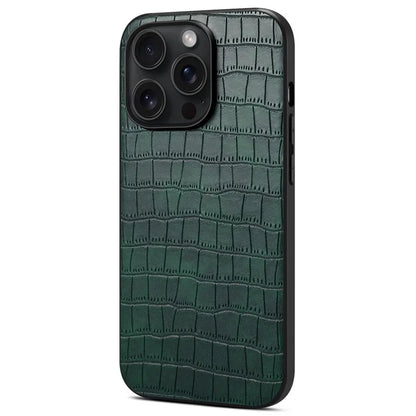 For iPhone 15 Pro Max Case Shockproof Crocodile Textured PU+PC+TPU Phone Cover