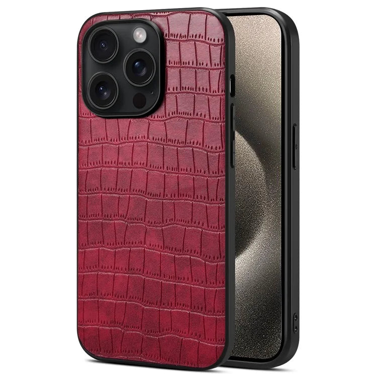 For iPhone 15 Pro Max Case Shockproof Crocodile Textured PU+PC+TPU Phone Cover