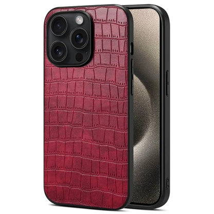 For iPhone 15 Pro Max Case Shockproof Crocodile Textured PU+PC+TPU Phone Cover