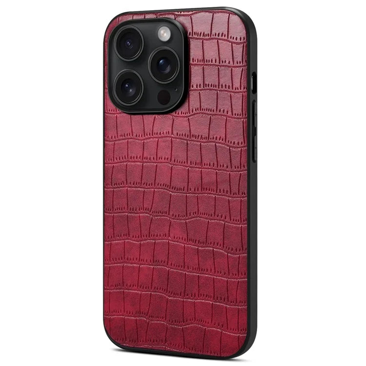 For iPhone 15 Pro Max Case Shockproof Crocodile Textured PU+PC+TPU Phone Cover