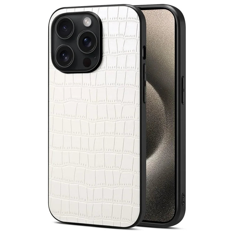 For iPhone 15 Pro Max Case Shockproof Crocodile Textured PU+PC+TPU Phone Cover