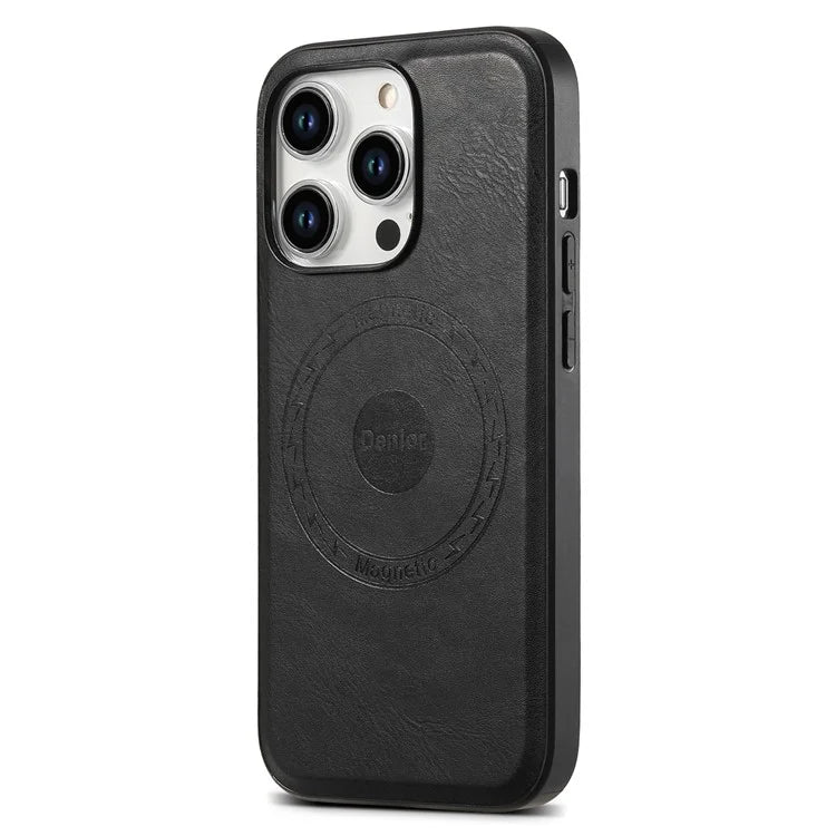 DENIOR For iPhone 15 Pro Max Magnetic Phone Case PU Leather Coated TPU+PC Cover