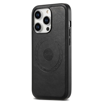 DENIOR For iPhone 15 Pro Max Magnetic Phone Case PU Leather Coated TPU+PC Cover