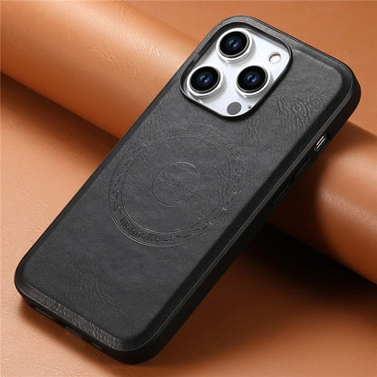 DENIOR For iPhone 15 Pro Max Magnetic Phone Case PU Leather Coated TPU+PC Cover