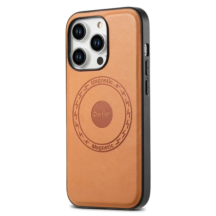 DENIOR For iPhone 15 Pro Max Magnetic Phone Case PU Leather Coated TPU+PC Cover