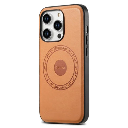 DENIOR For iPhone 15 Pro Max Magnetic Phone Case PU Leather Coated TPU+PC Cover