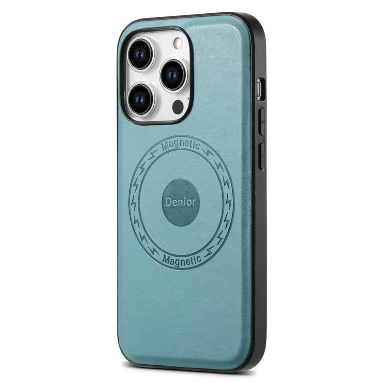 DENIOR For iPhone 15 Pro Max Magnetic Phone Case PU Leather Coated TPU+PC Cover