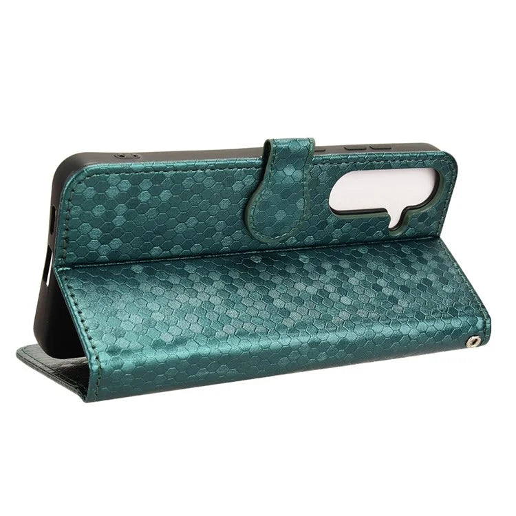 For Samsung Galaxy S24+ Magnetic Case PU Leather Imprinted Dots Pattern Wallet Cover