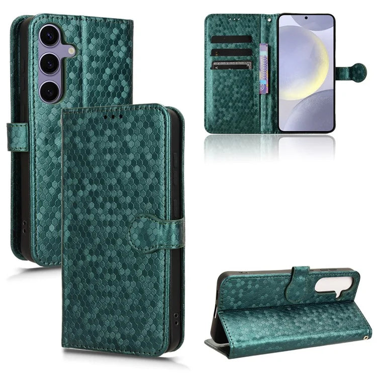 For Samsung Galaxy S24+ Magnetic Case PU Leather Imprinted Dots Pattern Wallet Cover