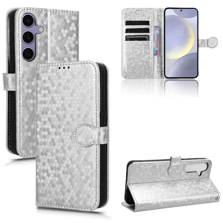 For Samsung Galaxy S24+ Magnetic Case PU Leather Imprinted Dots Pattern Wallet Cover