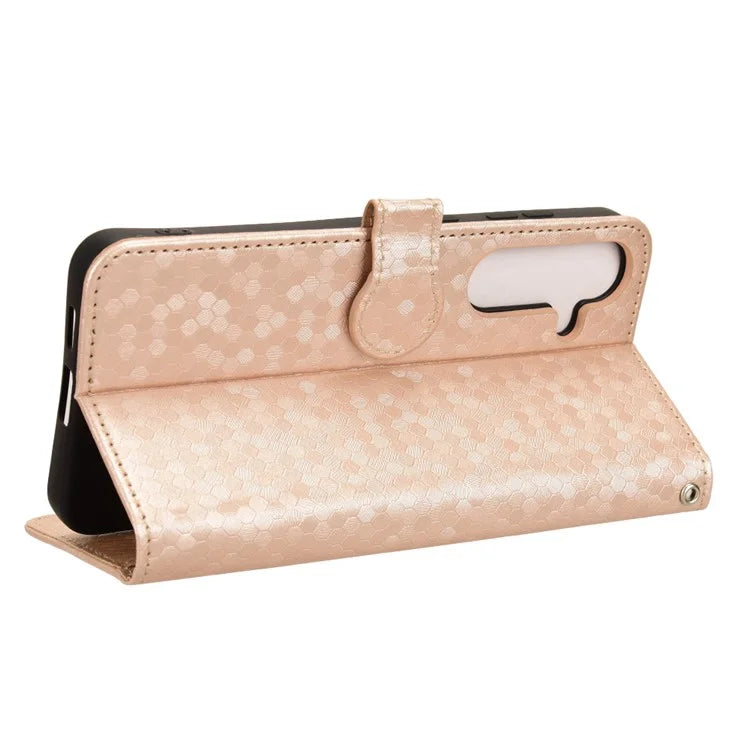 For Samsung Galaxy S24+ Magnetic Case PU Leather Imprinted Dots Pattern Wallet Cover