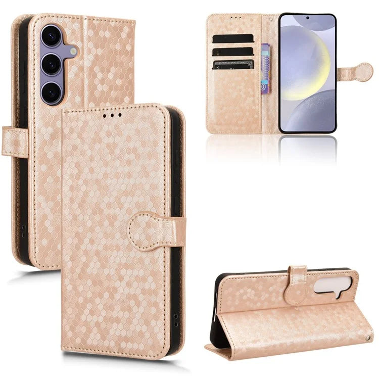 For Samsung Galaxy S24+ Magnetic Case PU Leather Imprinted Dots Pattern Wallet Cover