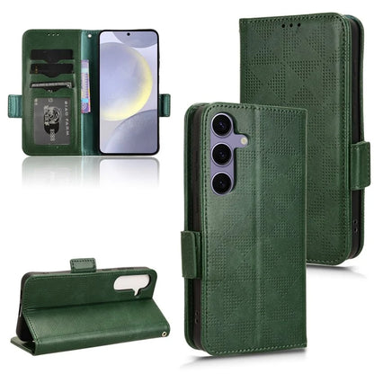 For Samsung Galaxy S24 Cell Phone Case Imprinted Triangle Flip Stand Wallet Leather Cover