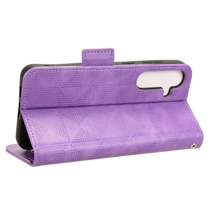 For Samsung Galaxy S24 Cell Phone Case Imprinted Triangle Flip Stand Wallet Leather Cover