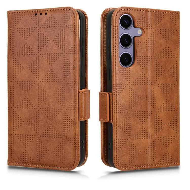 For Samsung Galaxy S24 Cell Phone Case Imprinted Triangle Flip Stand Wallet Leather Cover