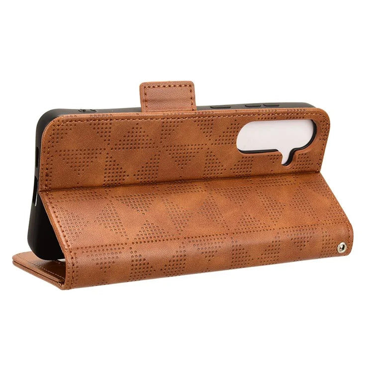 For Samsung Galaxy S24 Cell Phone Case Imprinted Triangle Flip Stand Wallet Leather Cover