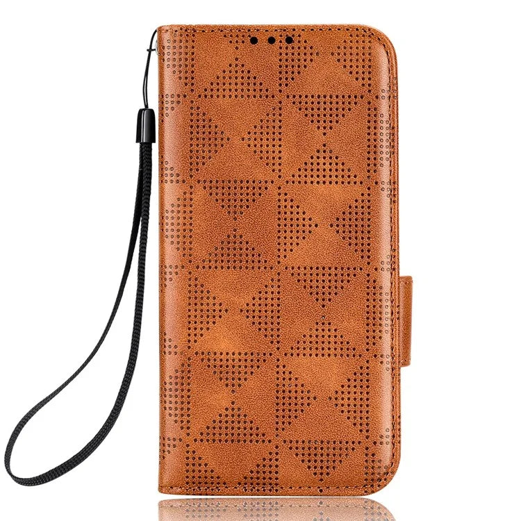 For Samsung Galaxy S24 Cell Phone Case Imprinted Triangle Flip Stand Wallet Leather Cover