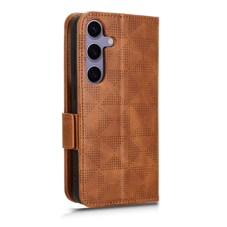 For Samsung Galaxy S24 Cell Phone Case Imprinted Triangle Flip Stand Wallet Leather Cover
