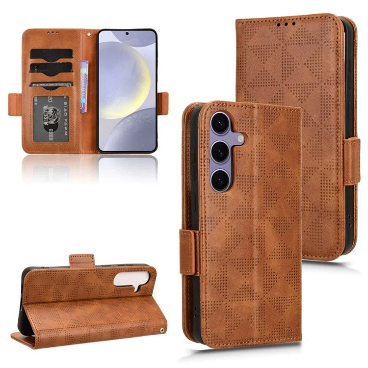 For Samsung Galaxy S24 Cell Phone Case Imprinted Triangle Flip Stand Wallet Leather Cover