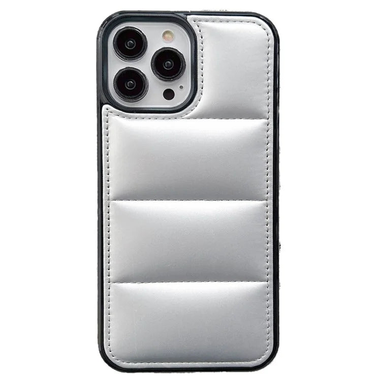 For iPhone 14 Pro Max Case Shockproof Down Jacket Back PU+TPU+PC Phone Cover