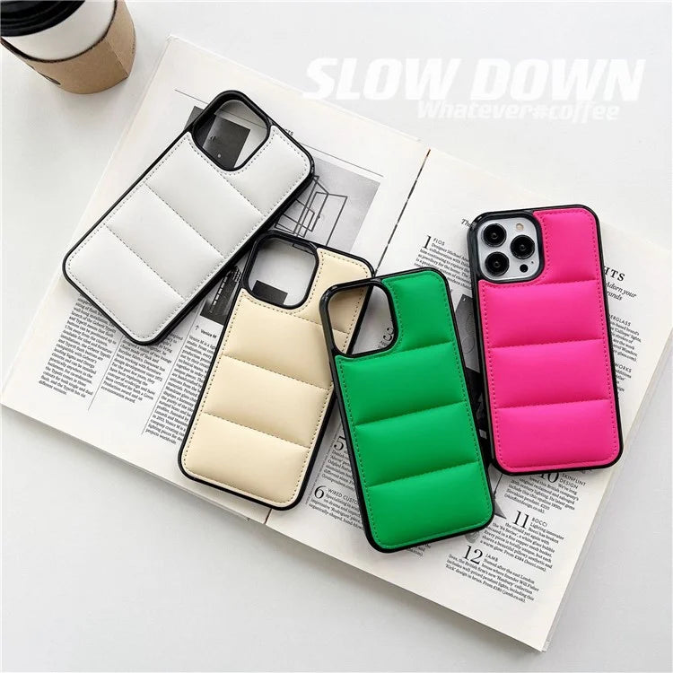 For iPhone 14 Pro Max Case Shockproof Down Jacket Back PU+TPU+PC Phone Cover