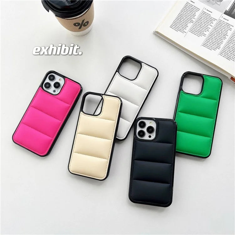 For iPhone 14 Pro Max Case Shockproof Down Jacket Back PU+TPU+PC Phone Cover