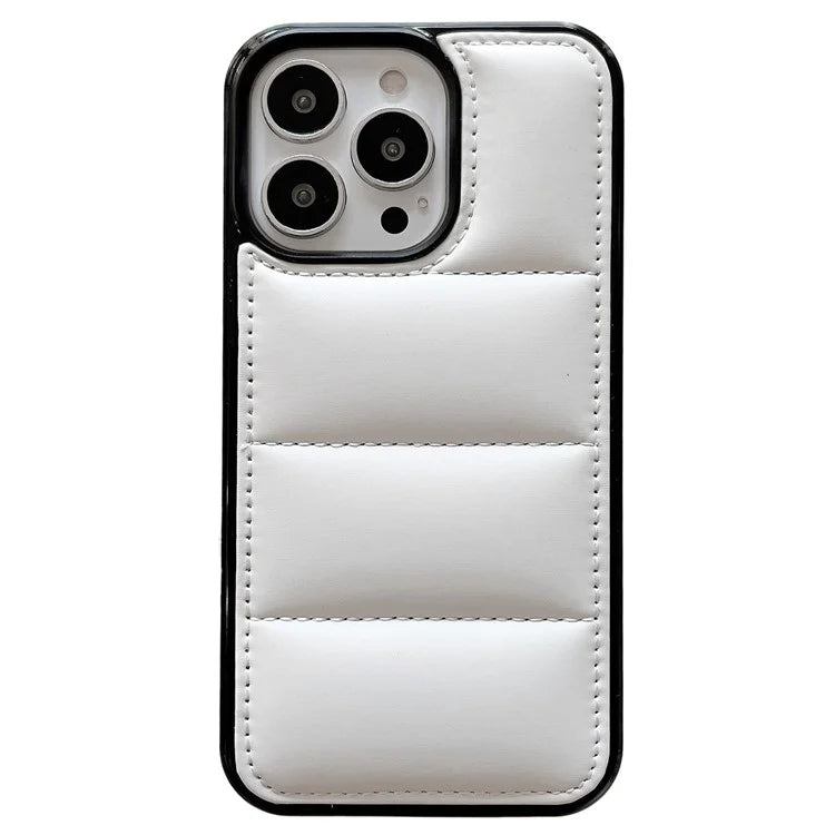 For iPhone 15 Pro PU+TPU+PC Case Solid Color Stitching Down Jacket Back Phone Cover