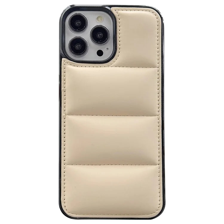 For iPhone 14 Pro Shockproof Case PU+TPU+PC Down Jacket Back Phone Cover