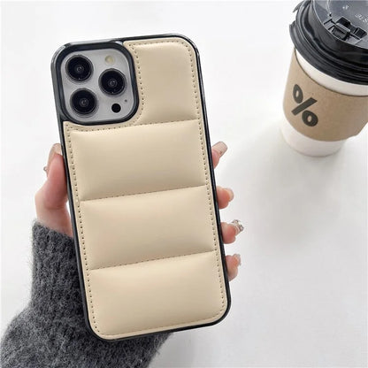 For iPhone 14 Pro Shockproof Case PU+TPU+PC Down Jacket Back Phone Cover