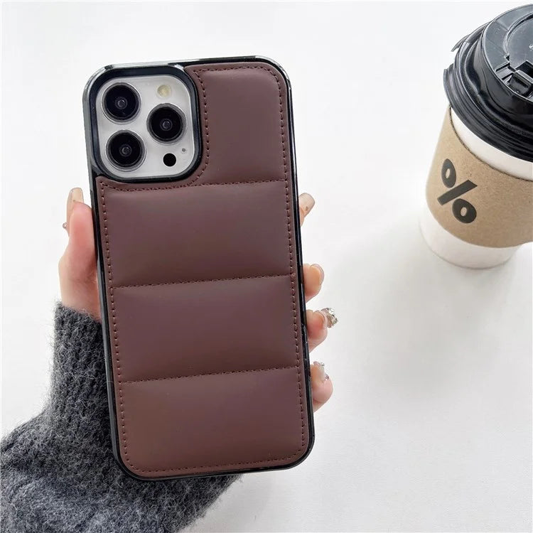 For iPhone 14 Pro Shockproof Case PU+TPU+PC Down Jacket Back Phone Cover