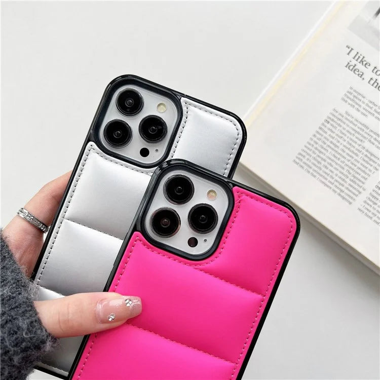 For iPhone 14 Pro Shockproof Case PU+TPU+PC Down Jacket Back Phone Cover