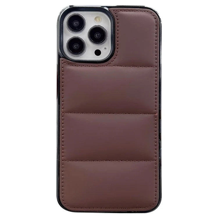 For iPhone 15 Pro Max Case Down Jacket Stitching Back PU+TPU+PC Phone Cover
