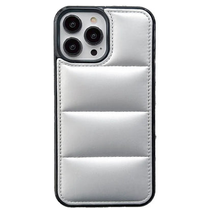 For iPhone 15 Pro Max Case Down Jacket Stitching Back PU+TPU+PC Phone Cover