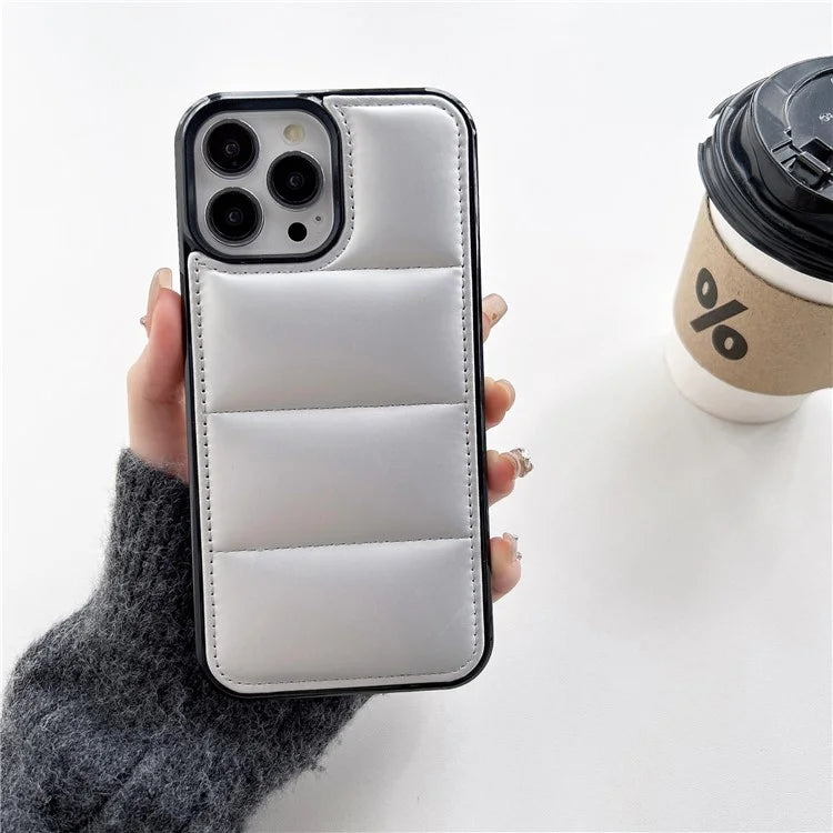 For iPhone 15 Pro Max Case Down Jacket Stitching Back PU+TPU+PC Phone Cover