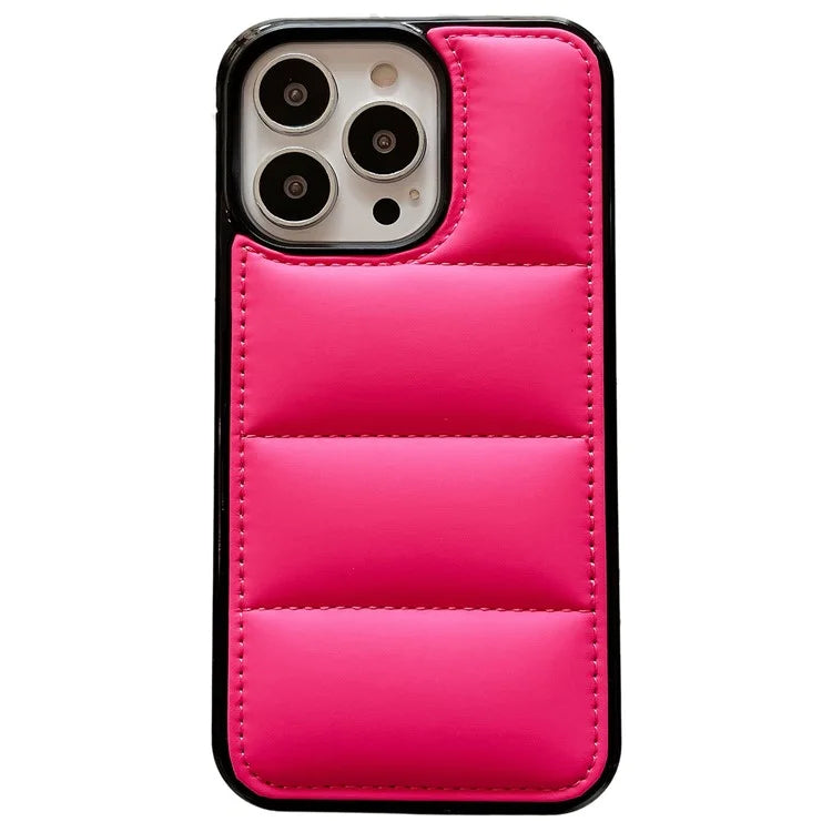 For iPhone 15 Pro Max Case Down Jacket Stitching Back PU+TPU+PC Phone Cover