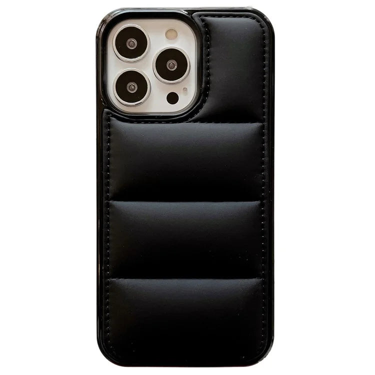 For iPhone 15 Pro Max Case Down Jacket Stitching Back PU+TPU+PC Phone Cover