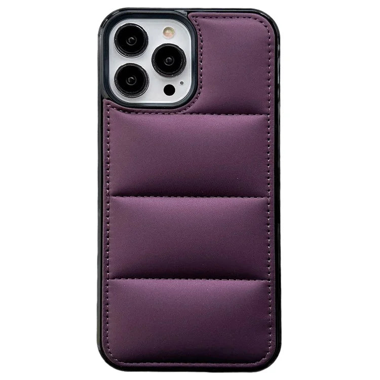 For iPhone 15 Pro Max Case Down Jacket Stitching Back PU+TPU+PC Phone Cover