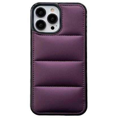 For iPhone 15 Pro Max Case Down Jacket Stitching Back PU+TPU+PC Phone Cover