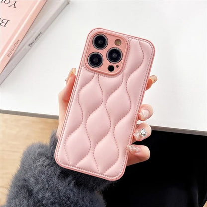 For iPhone 15 Pro Max Case Down Jacket Water Ripple Pattern Cell Phone Cover