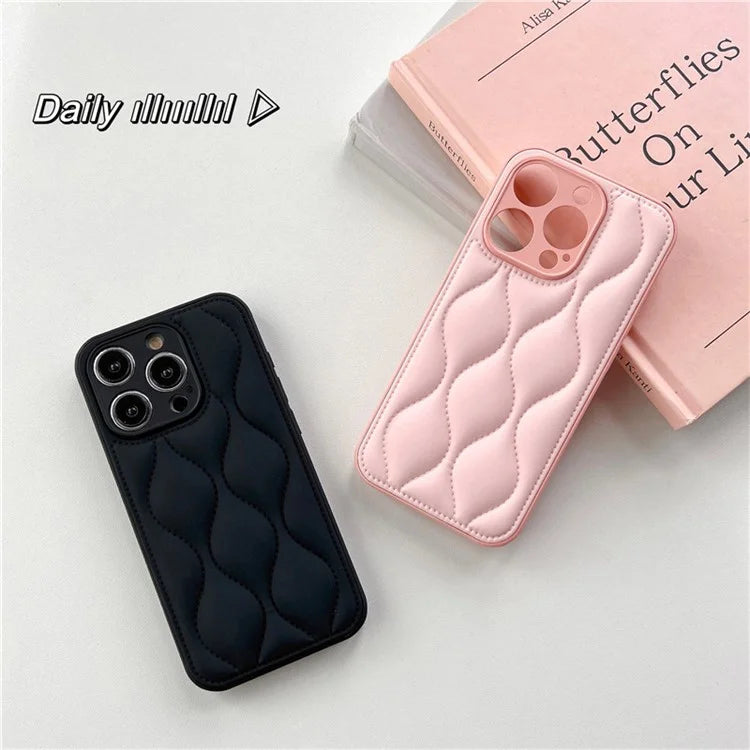 For iPhone 15 Pro Max Case Down Jacket Water Ripple Pattern Cell Phone Cover