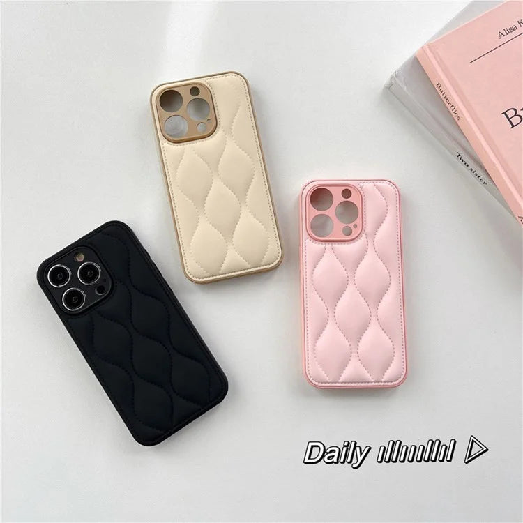 For iPhone 15 Pro Max Case Down Jacket Water Ripple Pattern Cell Phone Cover